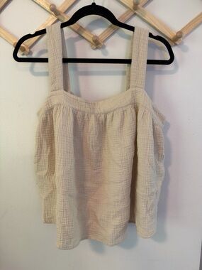 UpWest Tank Top Large Cream Gauze Cotton Square Neck